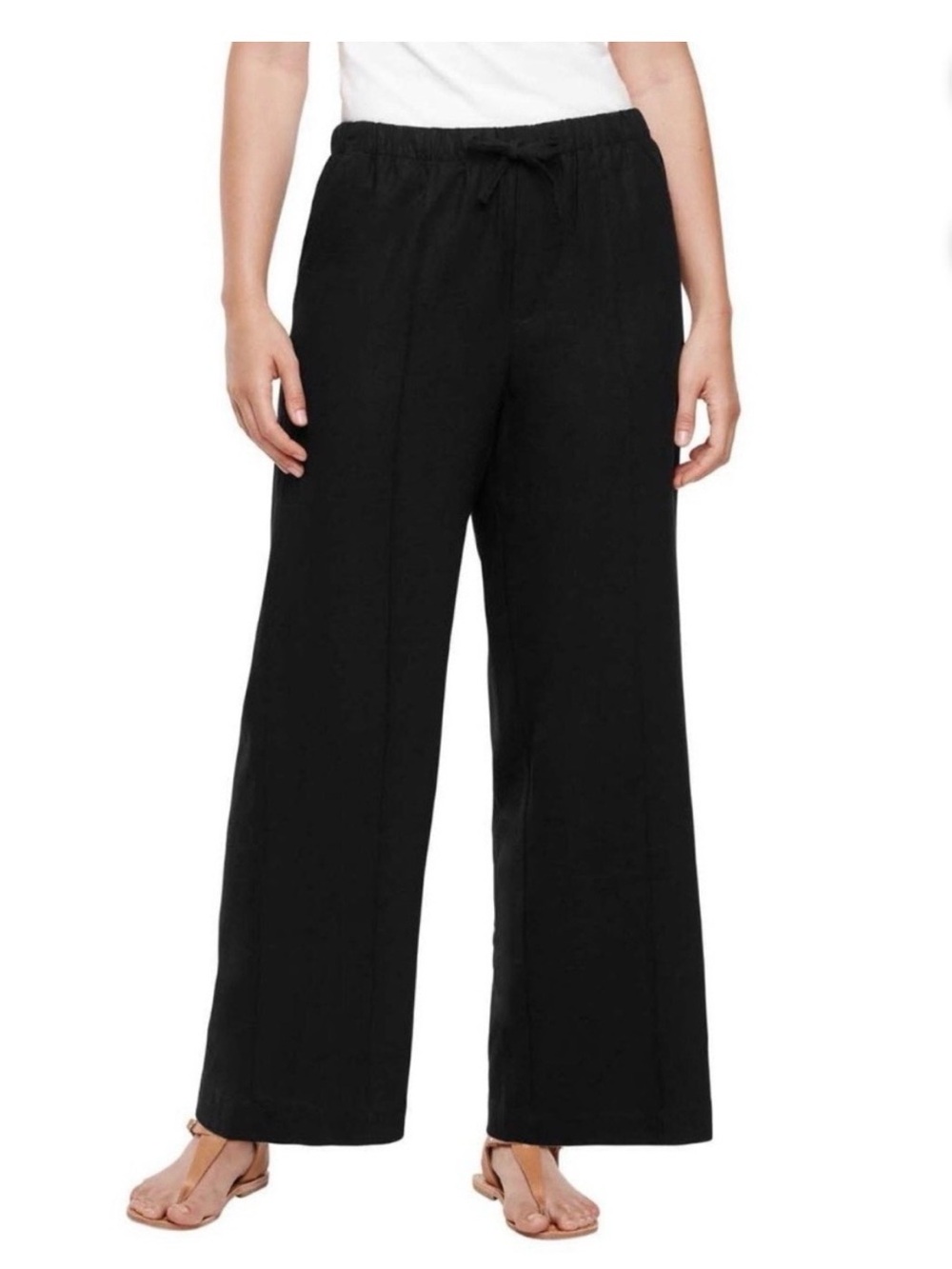 Gap Women’s Wide-Leg Black Pull-On Linen Pants